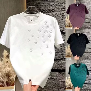 男士夏季新款潮牌立体印花休闲短袖时尚圆领百搭半袖体恤纯色T恤