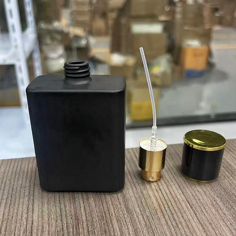 F118A-30ML50ml Elegante Botella de Perfume Negra, Botella de Spray Cosmética Recargable, Botella de Vidrio Portátil