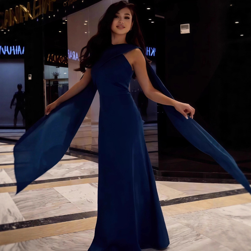 2025年欧美亚马逊外贸秋季新款仙女设计款蓝色礼服显瘦温柔长裙|undefined