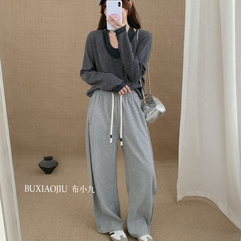 布小九秋序糯米懒懒裤慵懒舒适遮肉宽松休闲女裤直筒裤长裤拖地裤|undefined