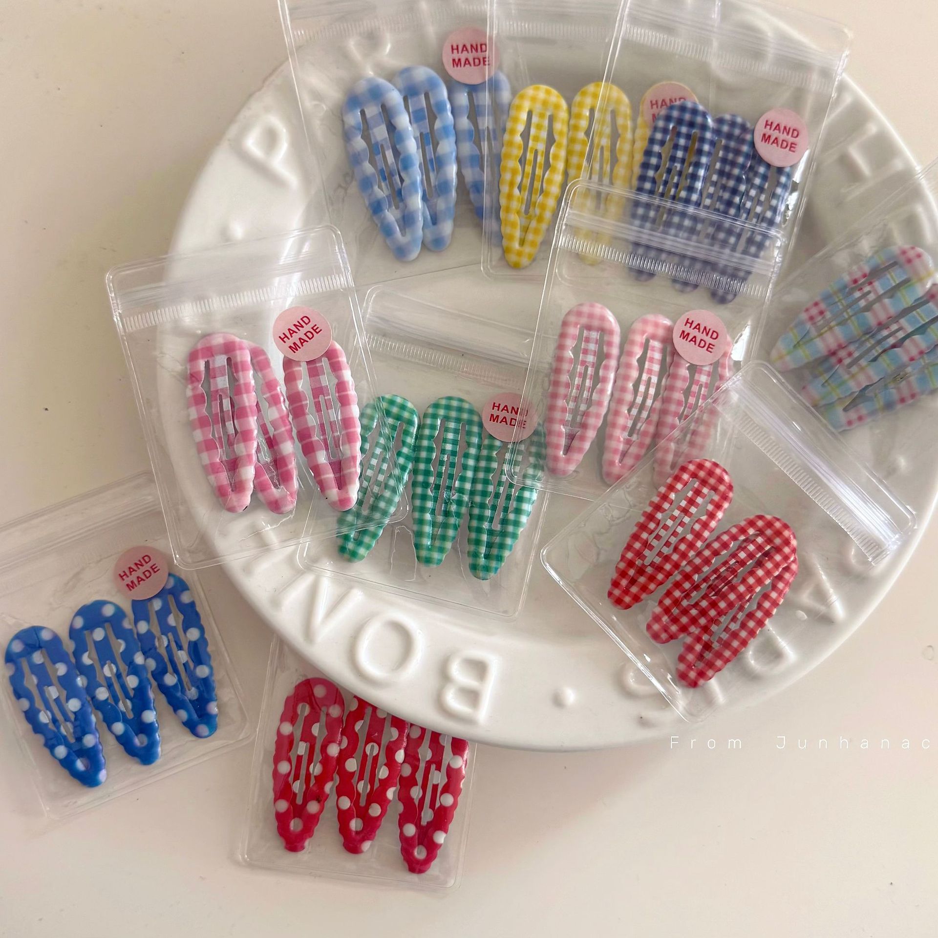 plaid series wavy edge bb clip basic barrettes polka dot baby shredded hair bangs clip children‘s hair accessories