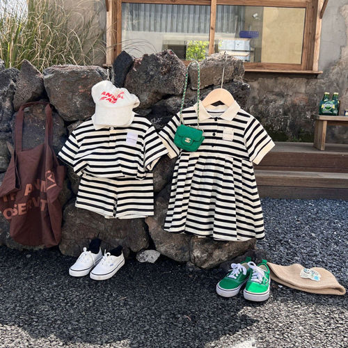 Boys' and Girls' Summer Polo Shirts, Short-Sleeved Shorts, Sets, Dresses, Baby Fashion Sibling Sets, Brother and Sister Outfits