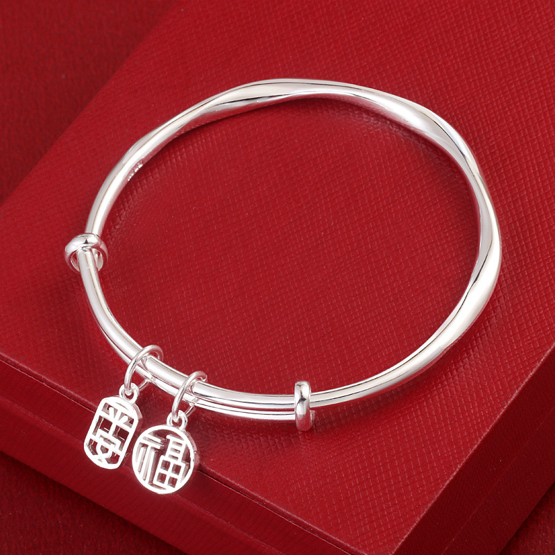 99.9% Pure Silver Peace and Prosperity Bracelet for Women, Mobius Smooth Surface Blessing Charm, Solid Bracelet for Young Women, Gift for Girlfriend