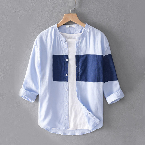 Summer thin Japanese retro shirt with a round collar hip-hop style