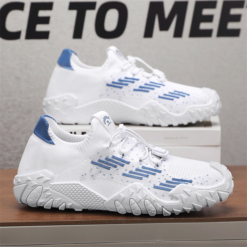 Primavera nuevos zapatos para hombres, malla a juego, tejido volador, tendencia, fondo plano, transpirable, desodorante, fondo suave, zapatos deportivos para hombres, zapatos casuales para hombres