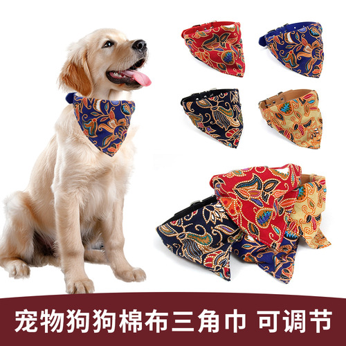 Pet Dog Cotton Triangle Bandana Large Medium Small Breeds Collar Sweat Towel Ethnic Style Cute Bib Golden Retriever Teddy Dog