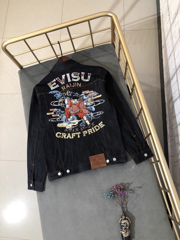 EVISU 福神 25SS男士双狛犬刺绣牛仔夹克高品质 网红明星同款新款|undefined