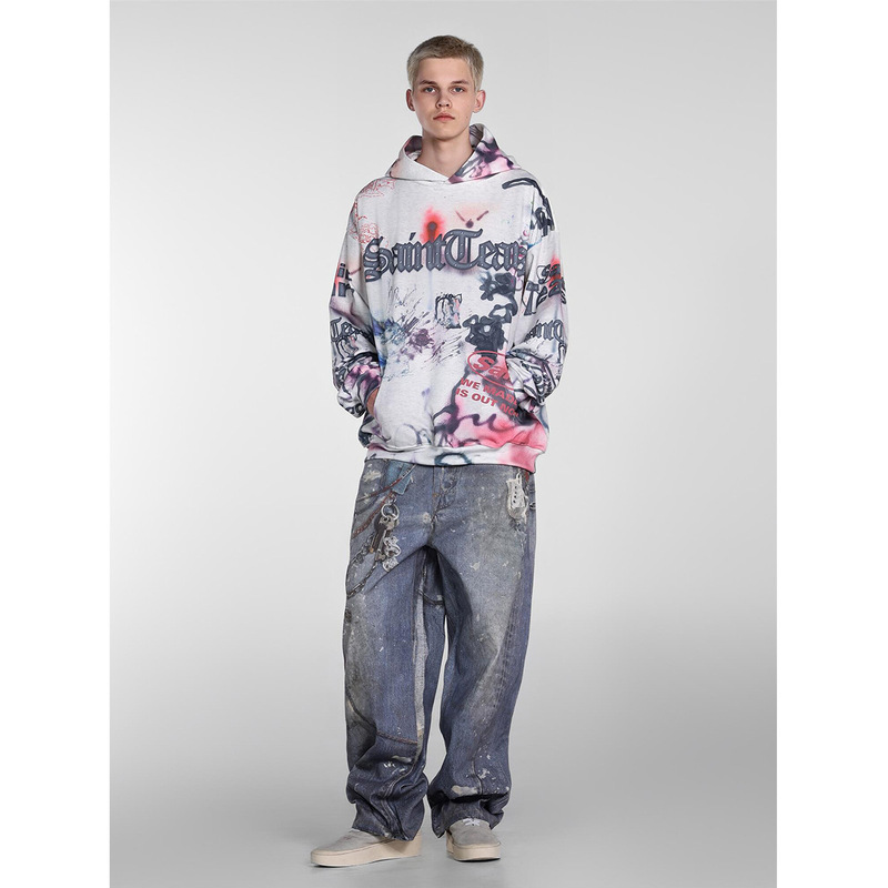Cross-Border Trendy Brand Saint Michael All-Over Printed Hip-Hop Digital 3D Printed High Street Loose Hoodie Sweatshirt Jacket Cross-Border Trendy Brand Saint Michael All-Over Printed Hip-Hop Digital 3D Printed High Street Loose Hoodie Sweatshirt Jacket