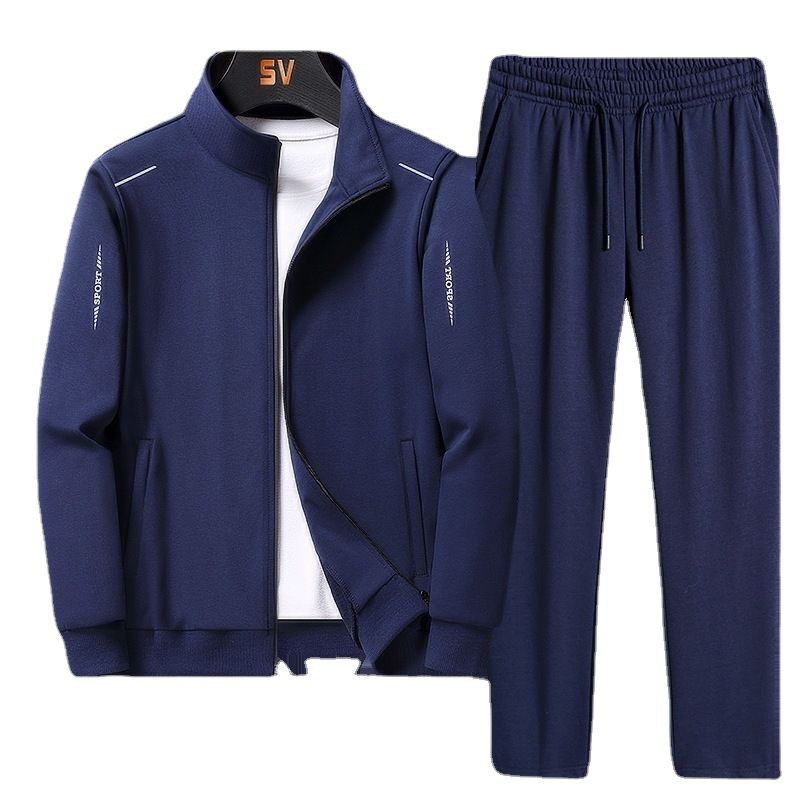 Conjunto deportivo informal de primavera y otoño para hombre, conjunto de dos piezas con cuello alto, pantalones de pierna recta holgados, chaqueta, conjunto de talla grande.
