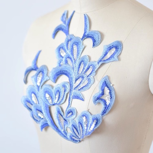 Multi-color Embroidered Sparkling Lace Patch Material for DIY Wedding Gown and Cheongsam Costume Design