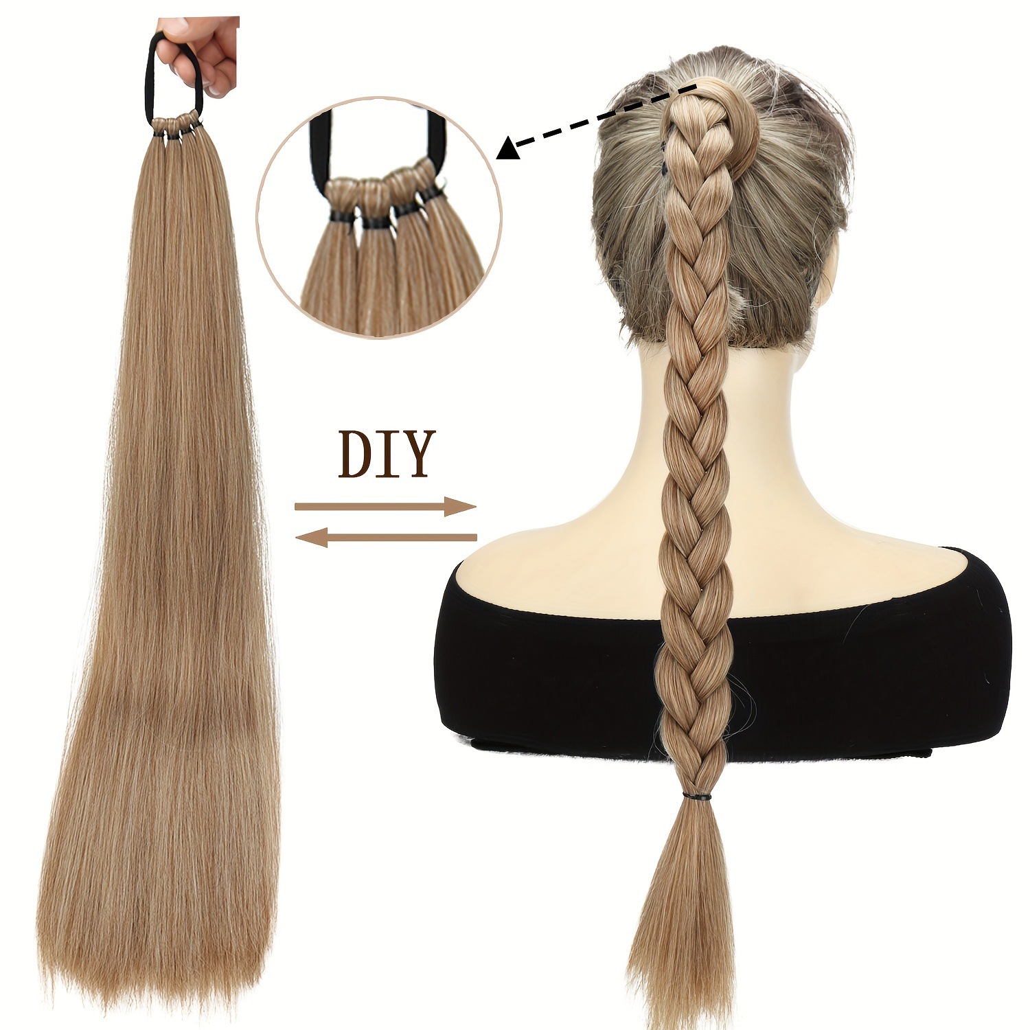 Entrar en el comercio exterior trenzado de cola de caballo, cola de caballo con correa al por mayor.