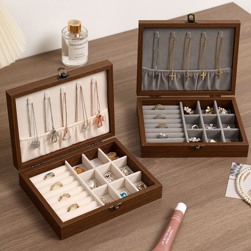 Caja de joyería de nuez caja de almacenamiento pendientes anillo collar brazalete joyería multifuncional polvo al por mayor