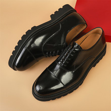 布洛克英伦风正装商务休闲真皮男士三接头牛津亮皮鞋增高厚底软底
