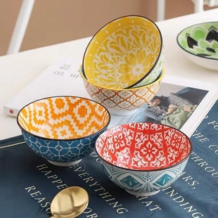 Underglaze Color Ceramic Bowl Household Rice Bowl Salah Bowl Creative Ceramic Bohemian Personalized High-Value Noured Bowl