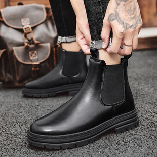 Autumn men's shoes genuine leather Chelsea all-match Martin shoes high-top leather shoes breathable fashionable shoes thick-soled overalls shoes New
