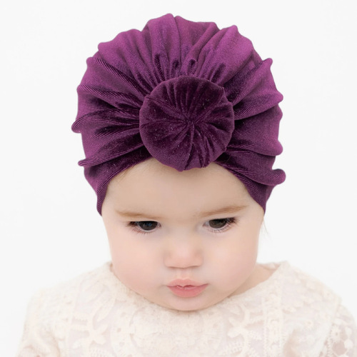 欧美儿童金丝绒打结套头帽 14色秋冬款婴儿甜甜圈印度包头帽