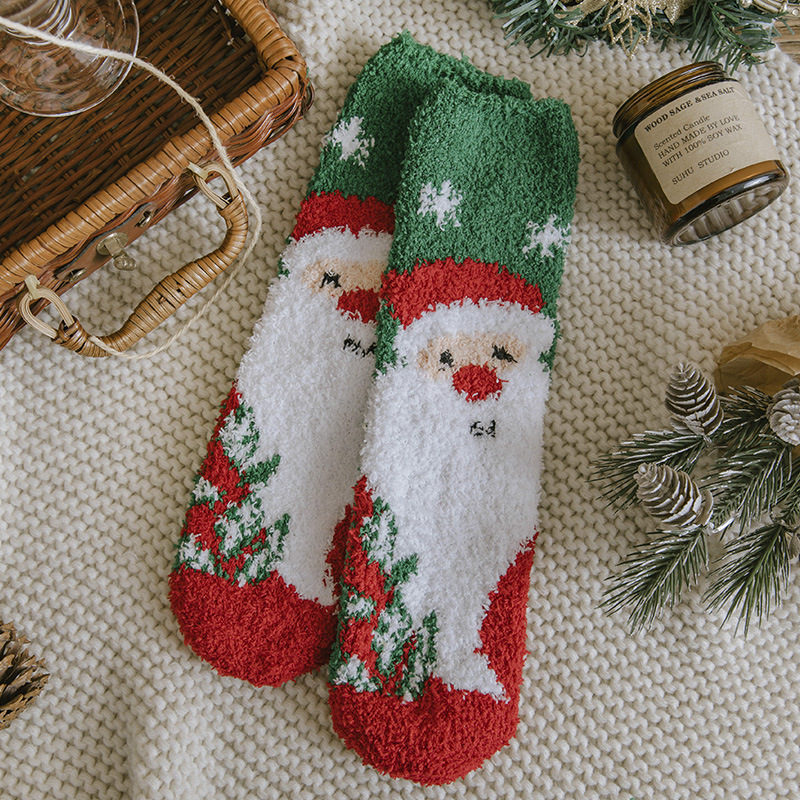 Calcetines de Felpa para Piso Vellón de Coral y Poliéster Térmico, Secado Rápido, Engrosado para Navidad