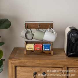 创意木制马克杯架分隔茶叶包调料存储架实木咖啡杯沥水架