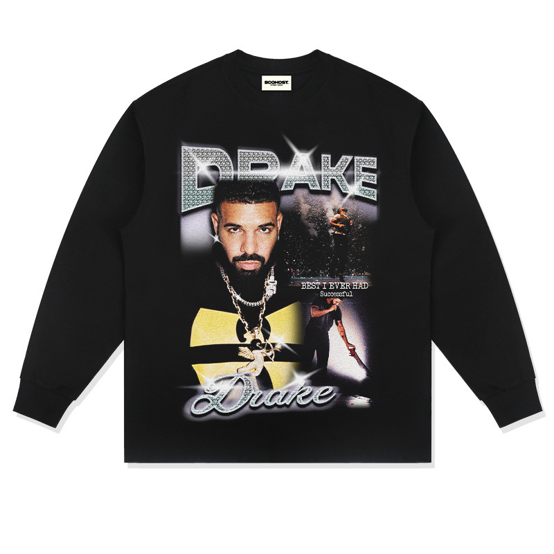 Drake hip hop rap americano street fashion estampado vintage hecho viejo lavado pesado suelto mangas cortas