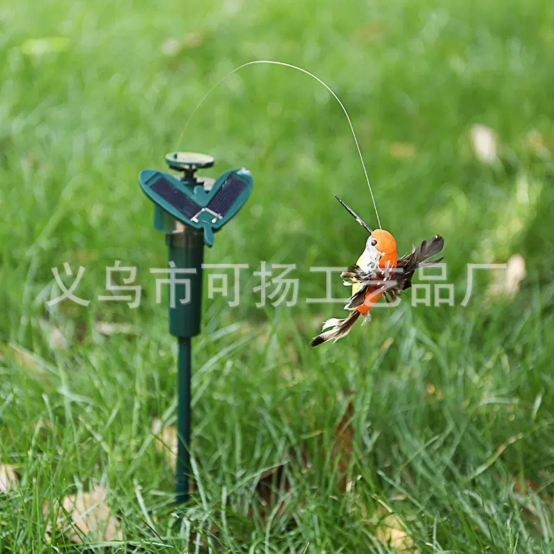 太阳能羽毛鸟园艺草坪装饰商场店铺仿真小鸟工艺品仿真太阳能鸟