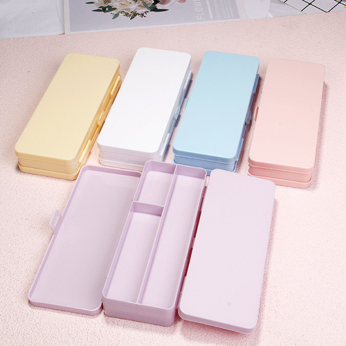 Double-layer stationery box, thickened PP plastic, dual-sided large-capacity pen case, student pencil storage box