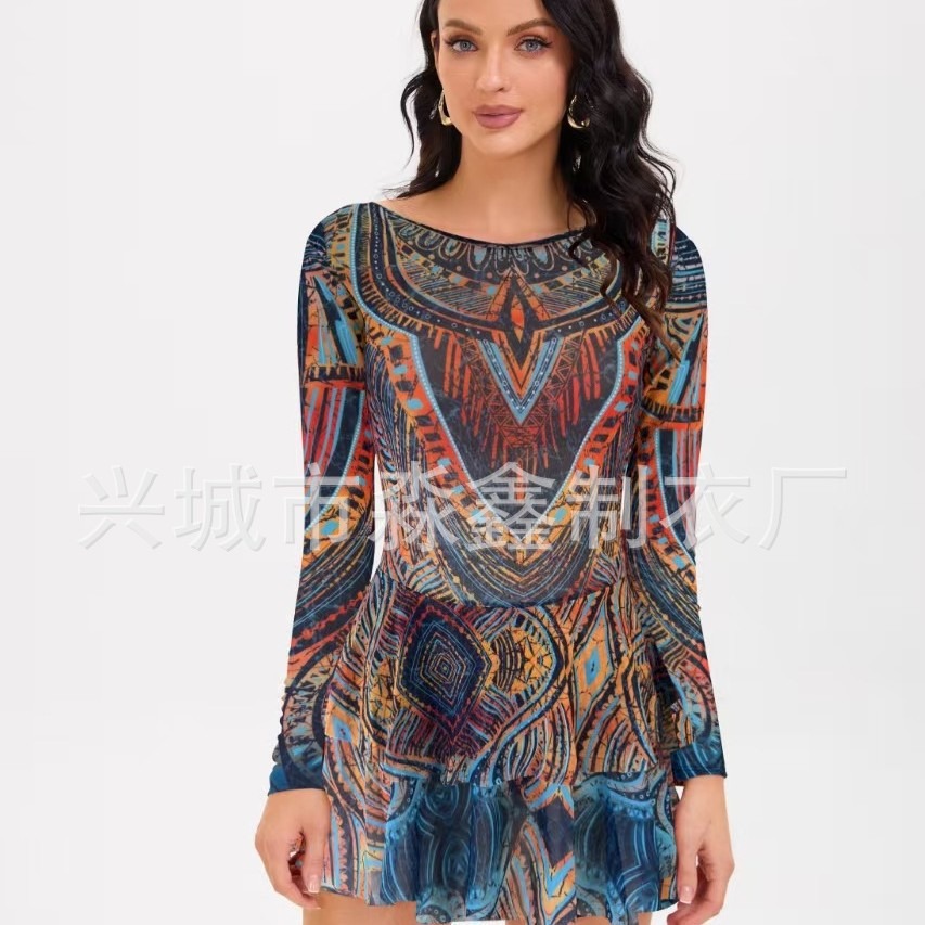 Traje de baño de una pieza estilo bikini europeo y americano 2025, traje de baño de malla protectora solar ruso para mujer image 4