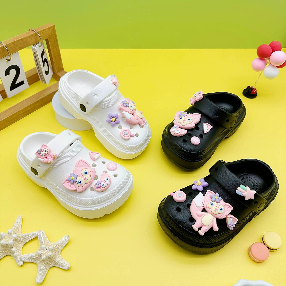 Новые летние тапочки для мальчиков и девочек, сабо с мультяшным принтом Лина Белль, сандалии с толстой подошвой и нескользящим носком