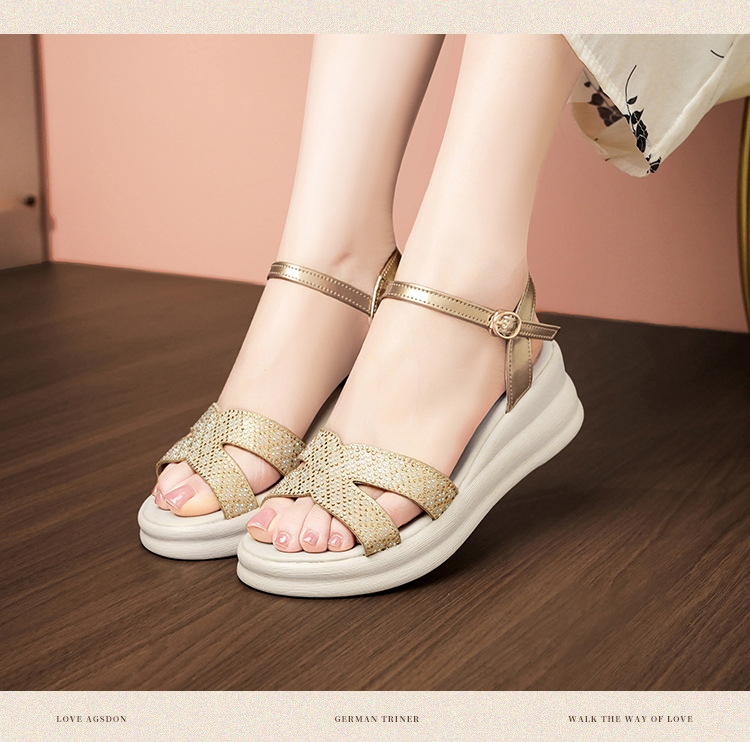 Dép sandal nữ đế xuồng cao quai chữ V, phong cách thể thao, tăng chiều cao — Đen【Dép】603 chi tiết 24