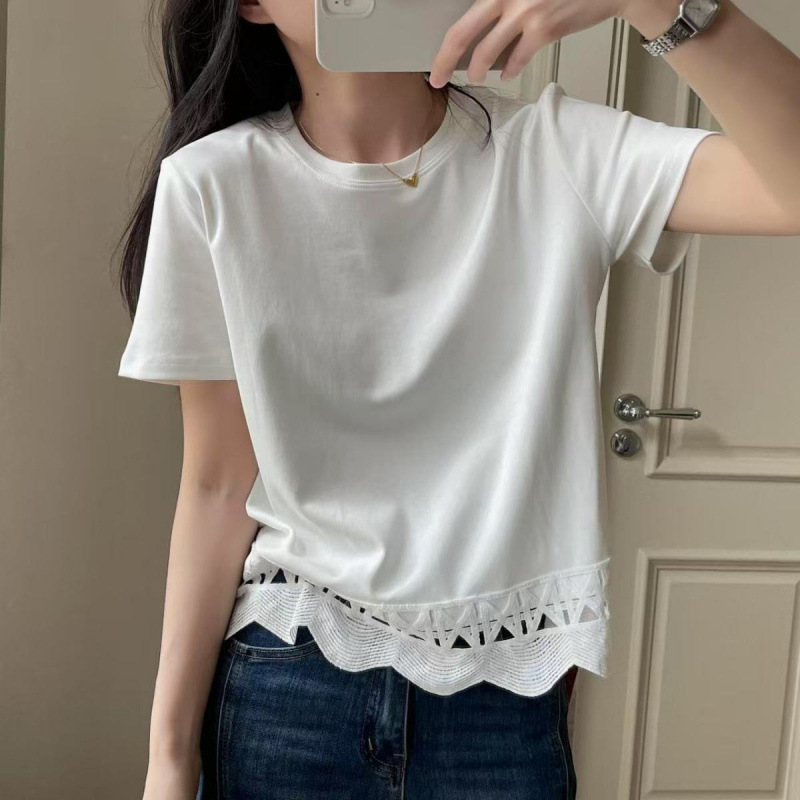92 Cotton Fashionable Lace T-Shirt for Women, White Short-Sleeved Summer 2026 New Style Fashionable and Stylish Plus Size Top for Women 92 Cotton Fashionable Lace T-Shirt for Women, White Short-Sleeved Summer 2026 New Style Fashionable and Stylish Plus Size Top for Women
