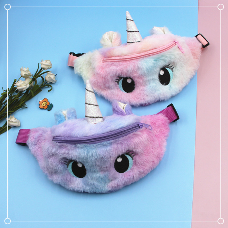 Cruz-frontera unicornio de dibujos animados de peluche bolsa de hombro niña linda ojos grandes bolsa de cintura kindergarten niños bolsa de mensajero