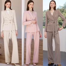 AD秋冬燕麦色系带西装套装女2025新款轻奢羊毛呢子西服外套职业装