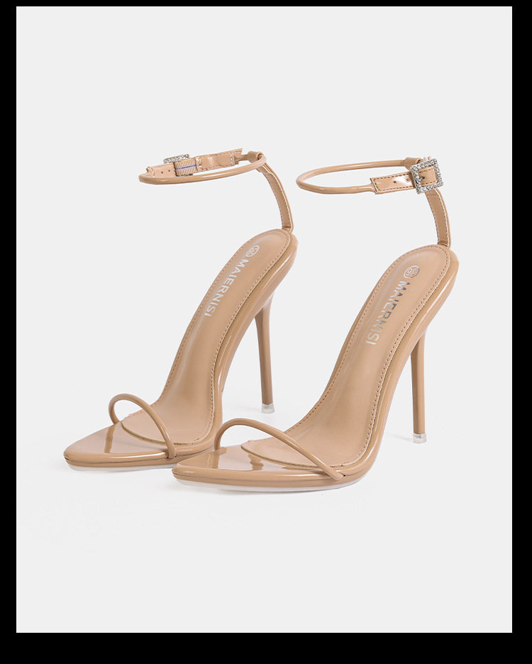 Sandal cao gót 12 cm hở mũi quai ngang phong cách hiện đại tối giản — Màu be, Màu bạc, Màu trắng, Màu tím chi tiết 10