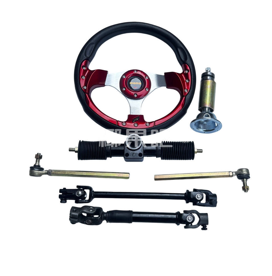 Modified Go-Kart Parts, Self-Made Four-Wheel Electric Vehicle Steering Kit, Aluminum Steering Gear with 32cm Steering Wheel