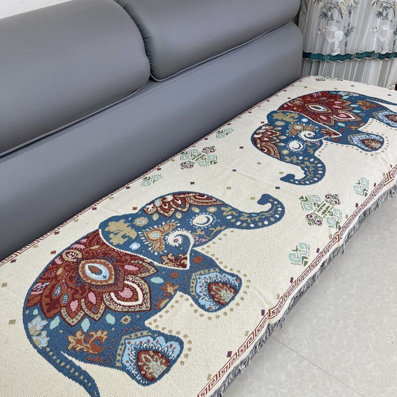 新しい象四季麻織りタッセルソファタオルストレートレトロスタイル両面ソファキャンプ滑り止めマット|undefined