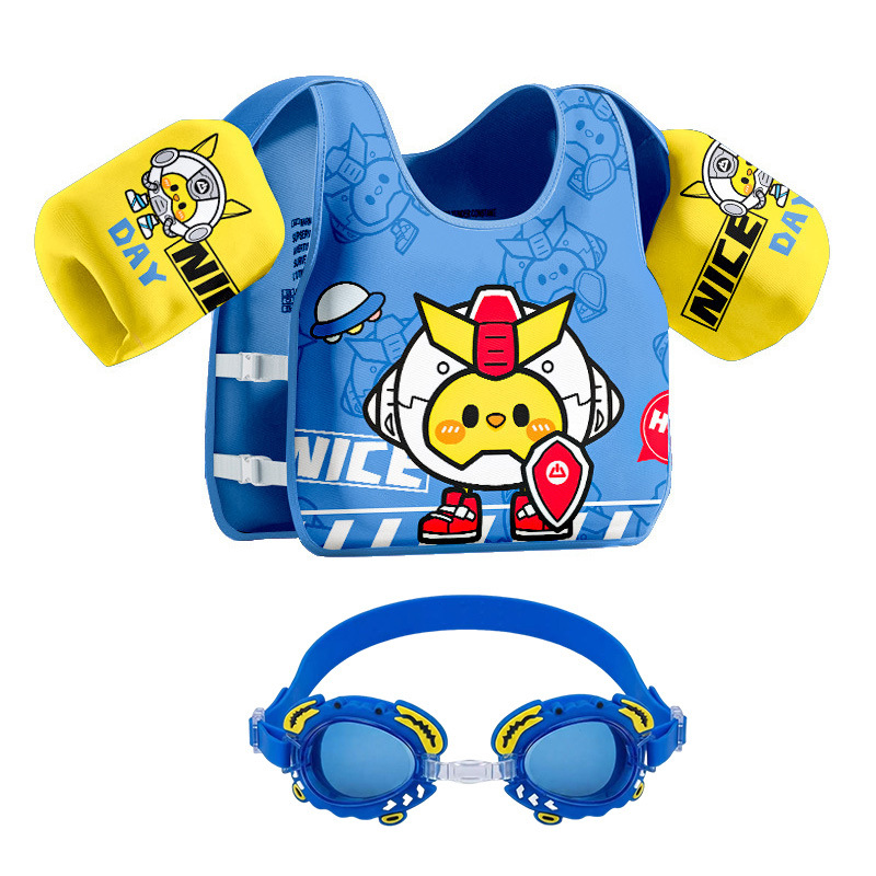 Chaleco flotante infantil de dibujos animados grueso chaleco de natación para niños combinación de gafas de natación pony image 15