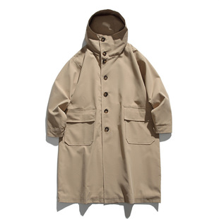 Kaiz Kaizhong 2025 Autumn Japanese Style Trendy Loose Mid-Length Trench Coat Men's Casual Versatile Workwear Hooded Jacket