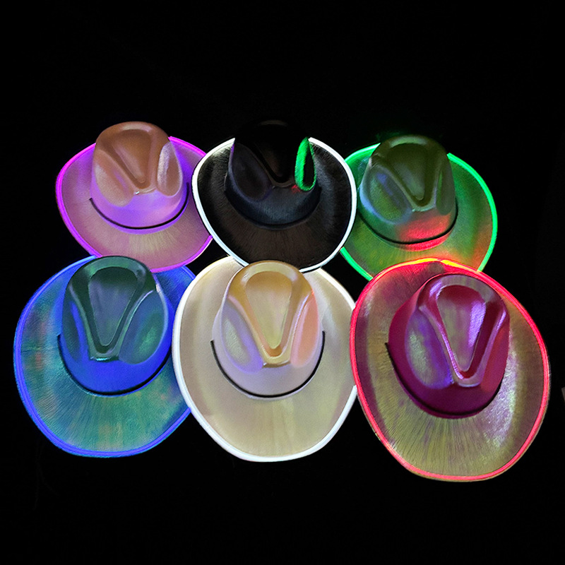 LED colorido sombrero de vaqueros occidentales sombrero luminoso Halloween fiesta sombrero de vaqueros luminoso props de espectáculo festivo