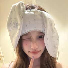 甜美兔耳朵花边眼罩卡通可爱元气学生少女睡觉遮光眼罩温柔ins风