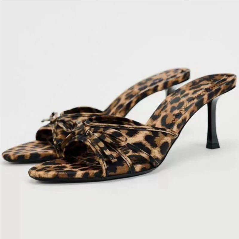 Za2026 New Summer High-Heeled Shoes Leopard Print Stiletto Slippers with Bowknot Stunning Open-Toe High-Heeled Sandals for Women Za2026 New Summer High-Heeled Shoes Leopard Print Stiletto Slippers with Bowknot Stunning Open-Toe High-Heeled Sandals for Women