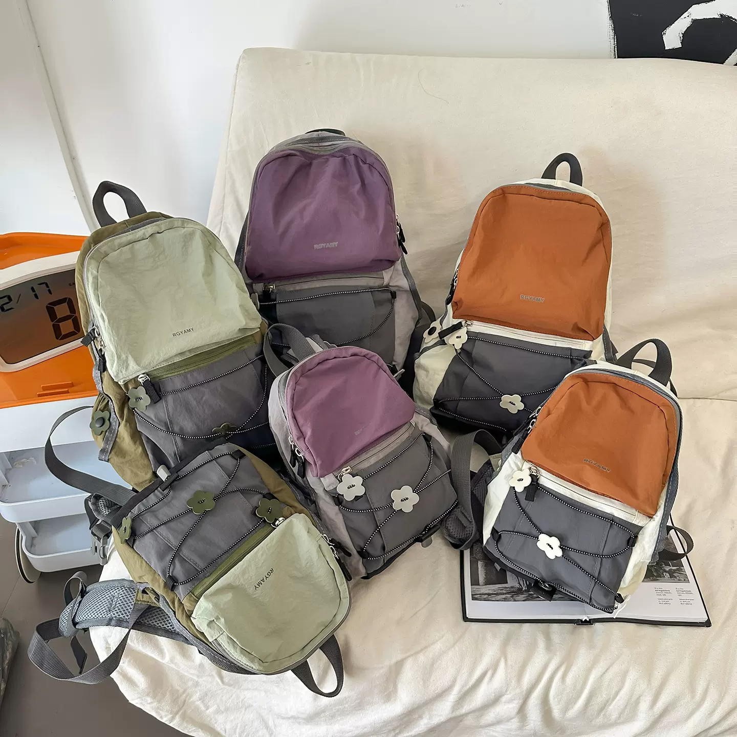 旅行户外女士双肩包轻便撞色情侣登山背包个性交叉绳运动健身书包