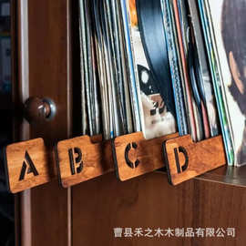 跨境木制字母分隔书签木制分隔器乙烯唱片分类板实木办公书签