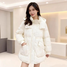 汉派品牌专柜2025冬季新款时尚洋气收腰显瘦连帽中长羽绒服女028