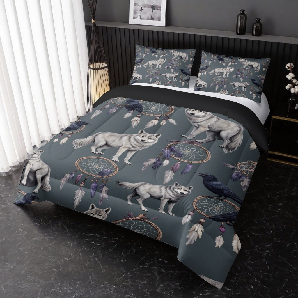 TEMU / JIT fuente de fabricación transfronteriza dedicada a Wolf Dreamcatcher Impresión digital 180gms conjunto de edredón