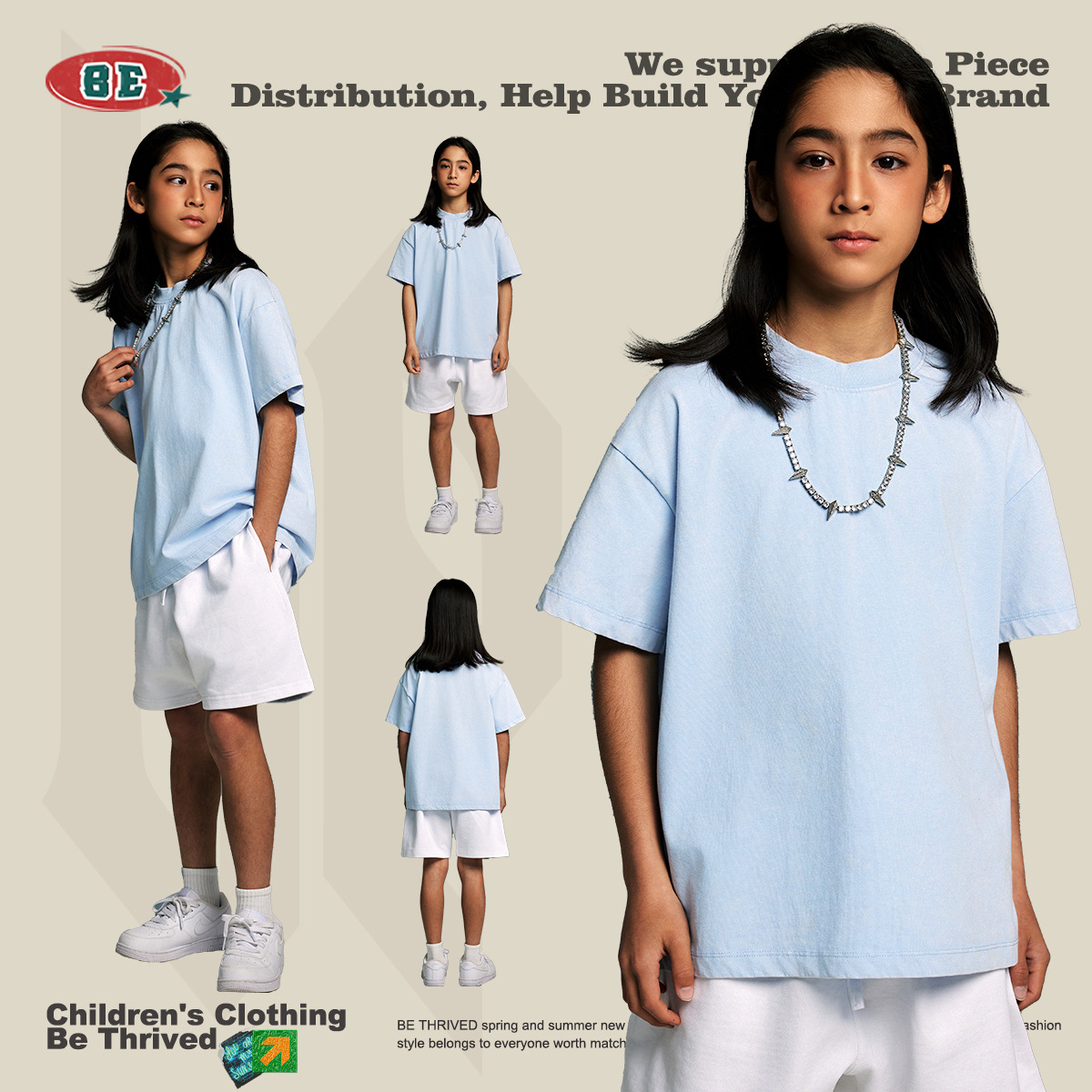 BE ropa para niños 2025 primavera nueva marca de moda ropa para niños medianos y grandes ropa para niños de manga corta transfronteriza camisetas para niños lavadas y desgastadas image 4