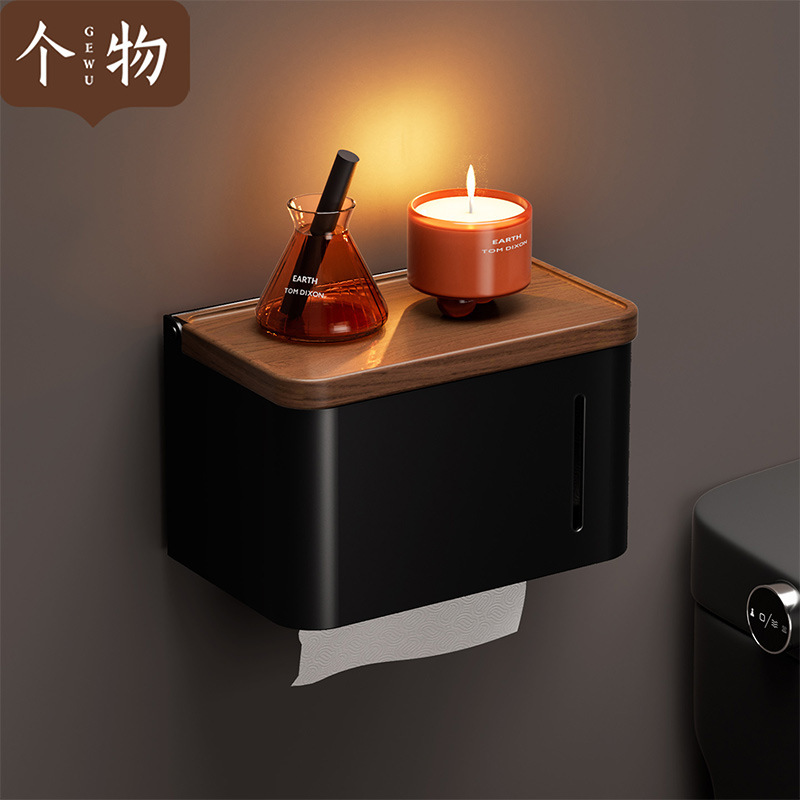 Walnut Bathroom Toilet Paper Box Toilet Paper Roll Box Toilet Wall-Mounted Punch-Free Bathroom Storage Shelf