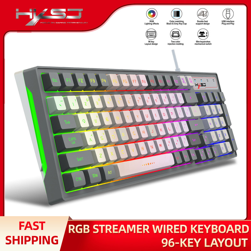 2023 Wired 96-Key Color Matching Gray and White Gaming Keyboard Film Rgb Backlight Gaming Keyboard Mechanical Feel in Stock