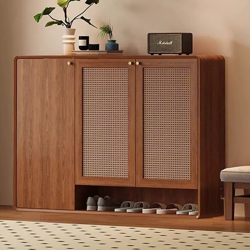 藤编实木鞋柜玄关复古风家用门口收纳室内客厅隔断阳台储物柜高级