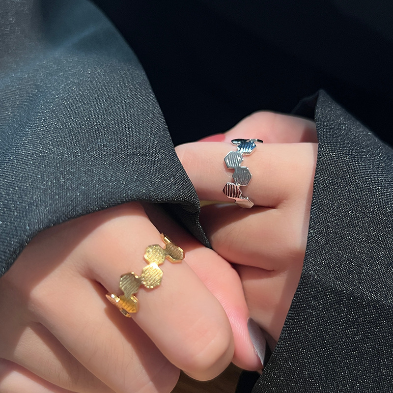 Lady Geometric Silver Plated Metal Rings