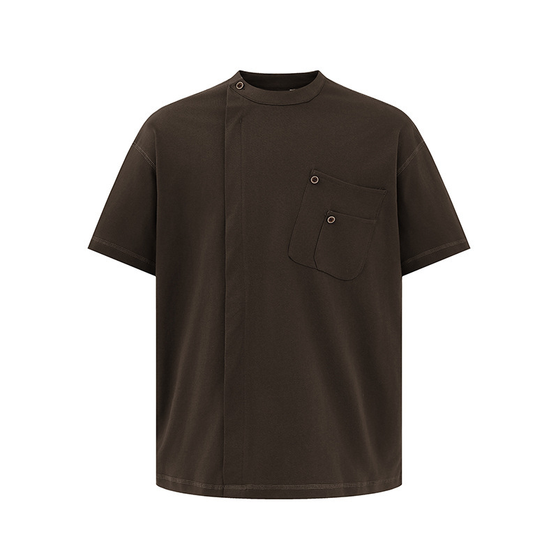 Summer Japanese solid color retro trend T-shirt with a round collar