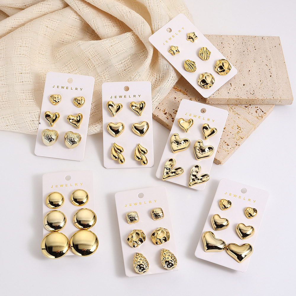 16g Weight Steel needle Ear Needle Material Ear Studs Classification 1 Set Quantity Daily Occasion CCB Material Geometric, Heart Shape Pattern All Seasons Season Women's Gender Plating Design Simple Style Style 1 Set Simple Style Geometric Heart Shape Plating CCB Ear Studs 无